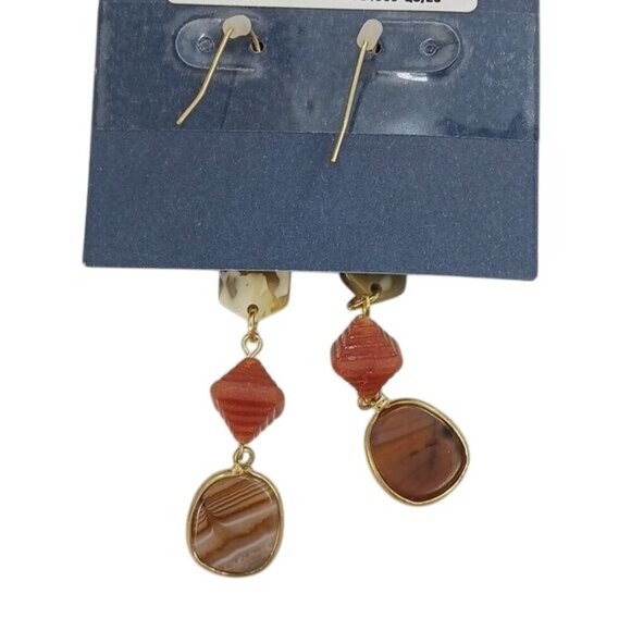 Universal Thread Gold Brown Stone Drop Earrings Nickel Free Semi Precious - Picture 4 of 4